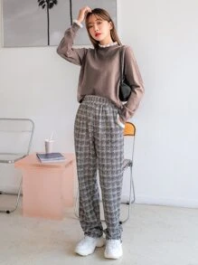 DAZY 拼接邊木耳邊領荷葉袖套頭毛衣 - 駝色 - 查看 5