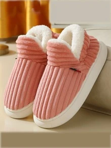 女士家居拖鞋冬季厚底室內/室外拖鞋女士防滑保暖舒適地板拖鞋粉紅色絨面毛絨拖鞋 - 珊瑚粉 - 查看 3