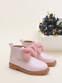 Girls Bow Decor Combat Boots - Baby Pink - View 5