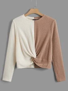 SHEIN LUNE 大碼雙色扭結下擺T恤 - 彩色 - 查看 1