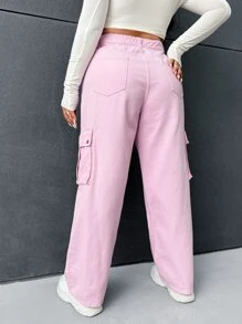 SHEIN EZwear Plus Flap Pocket Cargo Jeans - Baby Pink - View 2