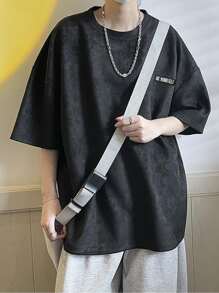 Manfinity Hypemode Camiseta holgada de hombre con parche con eslogan y hombros caídos - Negro - Ver 3