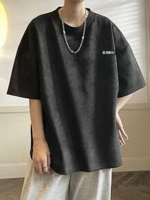 Manfinity Hypemode Camiseta holgada de hombre con parche con eslogan y hombros caídos - Negro - Ver 5