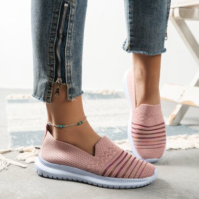 Striped Pattern Slip-On Shoes