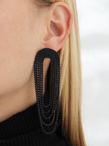 水鑽裝飾幾何耳墜 - 黑色 - 查看 1