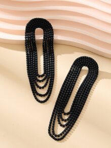 水鑽裝飾幾何耳墜 - 黑色 - 查看 3