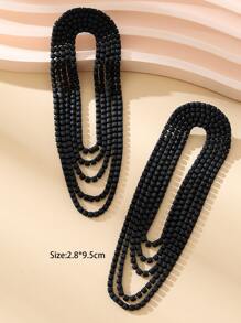 水鑽裝飾幾何耳墜 - 黑色 - 查看 4