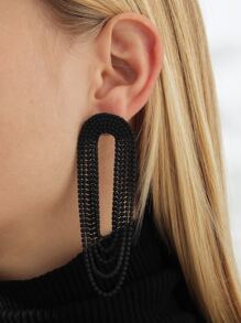 水鑽裝飾幾何耳墜 - 黑色 - 查看 5