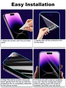 1pc Blue Anti-Peeping Luminous Apple Tempered Glass Screen Protector, Compatible With IPhone 14 6.1", 13, 13 Pro 6.1", 15, 15 Pro Max, 16, 16 Pro, 16 Pro Max, 17, 17 Pro, 17 Pro Max, AIR - Blue - View 3