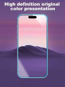 1pc Blue Anti-Peeping Luminous Apple Tempered Glass Screen Protector, Compatible With IPhone 14 6.1", 13, 13 Pro 6.1", 15, 15 Pro Max, 16, 16 Pro, 16 Pro Max, 17, 17 Pro, 17 Pro Max, AIR - Blue - View 4