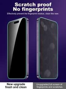 1pc Blue Anti-Peeping Luminous Apple Tempered Glass Screen Protector, Compatible With IPhone 14 6.1", 13, 13 Pro 6.1", 15, 15 Pro Max, 16, 16 Pro, 16 Pro Max, 17, 17 Pro, 17 Pro Max, AIR - Blue - View 5