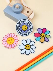4pcs/set Flower Design Iron-on Patch, Cartoon Flower Shaped Patch For Sewing - Multicolor - View 1