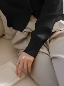 Dazy-Less Solid Button Front Cardigan,Long Sleeve Tops Old Money Style Business Casual Women,Fall Clothes - Black - View 6