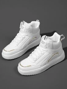 Letter Patch Decor Lace-up Front High Top Skate Shoes - White - View 4