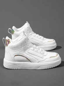 Letter Patch Decor Lace-up Front High Top Skate Shoes - White - View 6