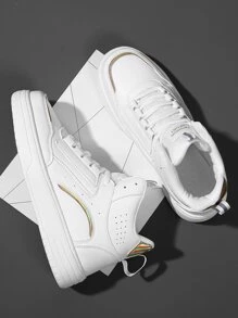 Letter Patch Decor Lace-up Front High Top Skate Shoes - White - View 3