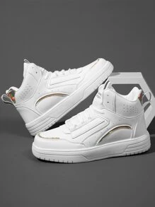 Letter Patch Decor Lace-up Front High Top Skate Shoes - White - View 1