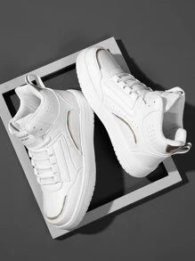 Letter Patch Decor Lace-up Front High Top Skate Shoes - White - View 2