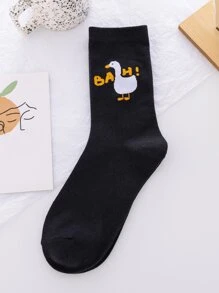 Hombres Calcetines de tripulación con estampado de dibujos animados - Negro - Ver 2