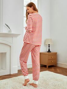 Maternidad Conjunto de pijama de rayas amamantamiento - Rojo y blanco - Ver 2