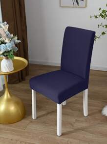 1pc Brushed Spandex Chair Cover, Solid Color Stretch Dustproof Chair Slipcover For Hotel, Bar, Living Room, Study - Navy Blue - View 1