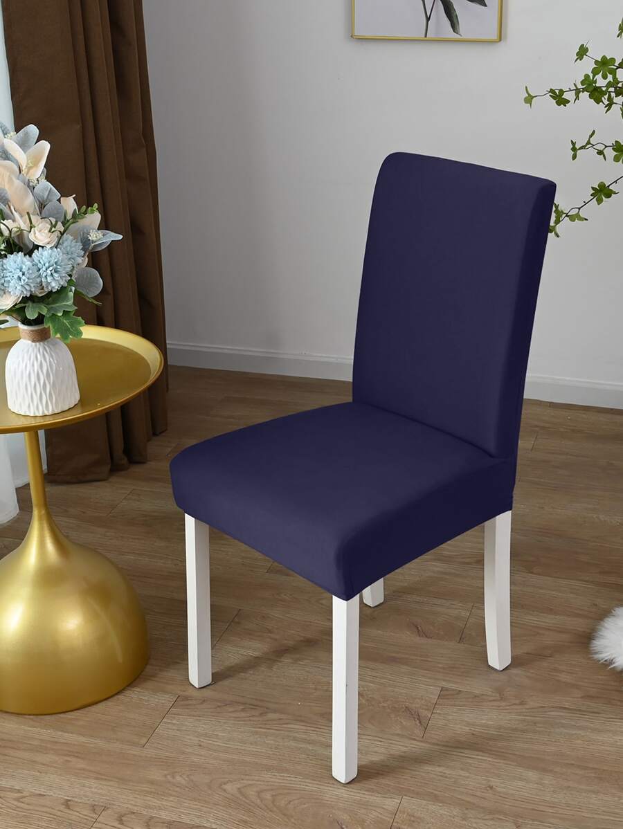 1pc Brushed Spandex Chair Cover, Solid Color Stretch Dustproof Chair Slipcover For Hotel, Bar, Living Room, Study - Navy Blue - View 1
