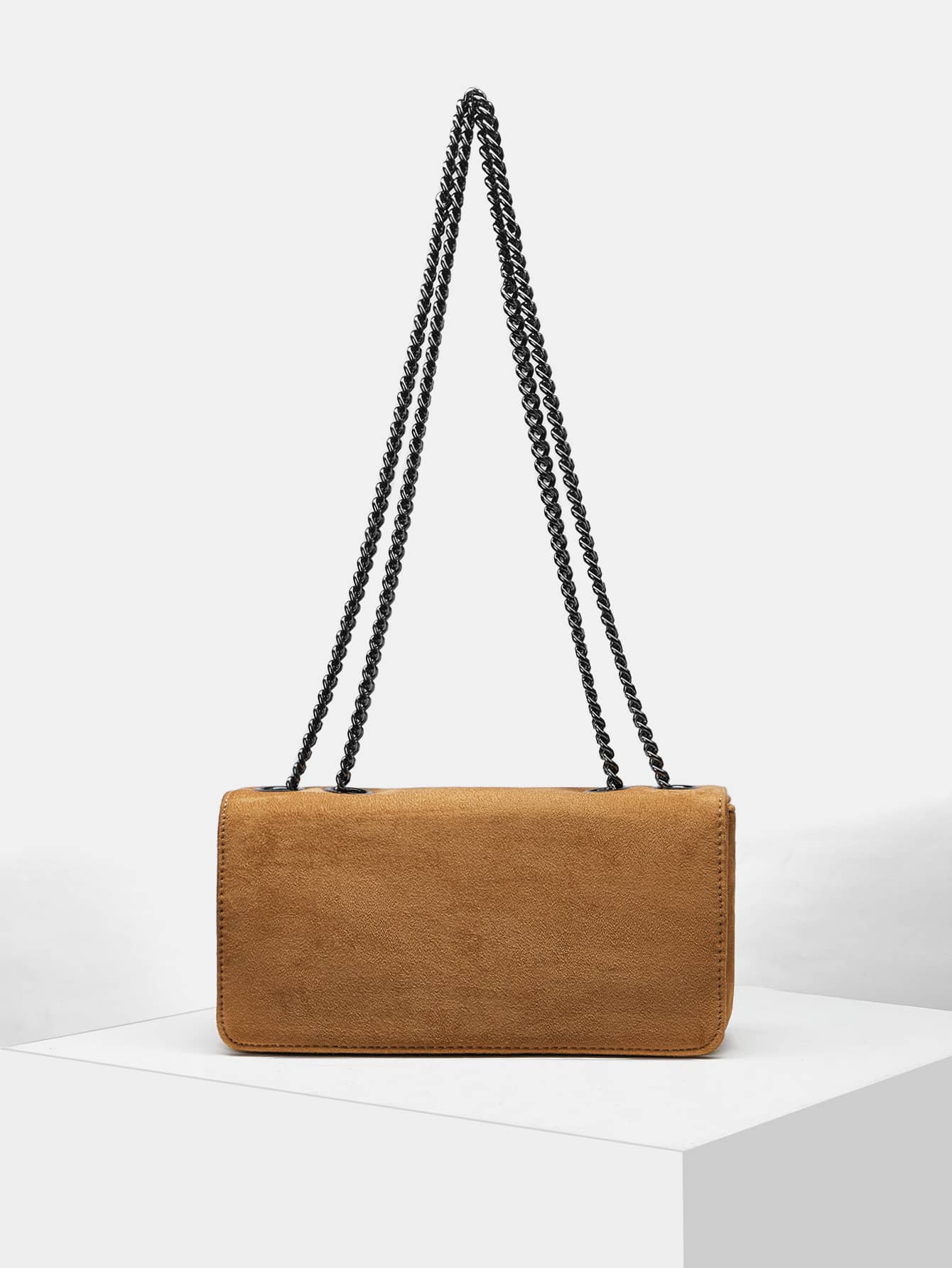 FAUX SUEDE CHAIN FLAP SQUARE BAG