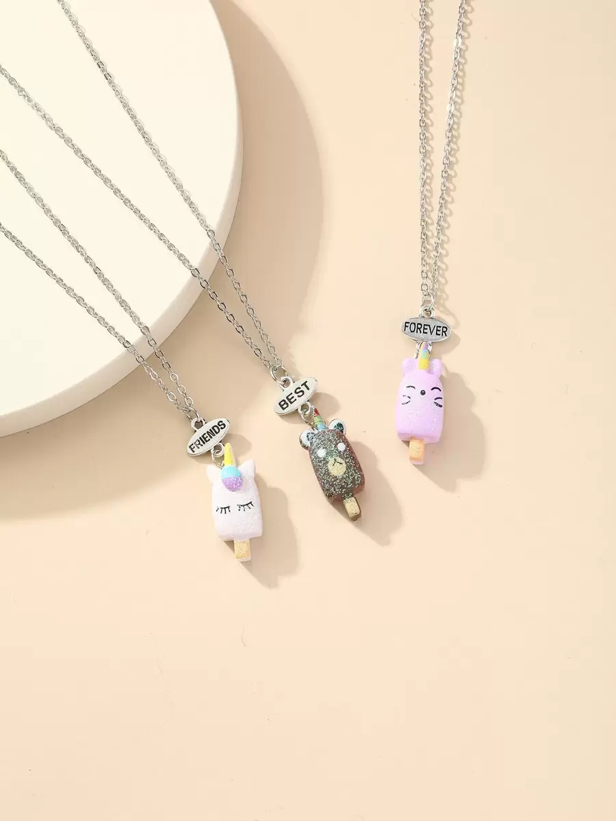 3入組最好的朋友女孩冰棒造型樹脂吊墜項鍊 - 彩色 - 查看 1