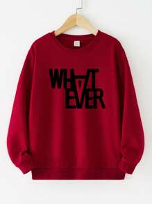 SHEIN Boys 1pc Letter Graphic Sweatshirt - Burgundy - View 1