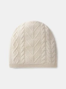 MOTF PREMIUM CASHMERE & WOOL CABLE KNIT BEANIE - Beige - View 1