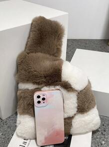 格紋圖案毛茸茸方包 - 彩色 - 查看 5