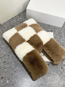 格紋圖案毛茸茸方包 - 彩色 - 查看 8