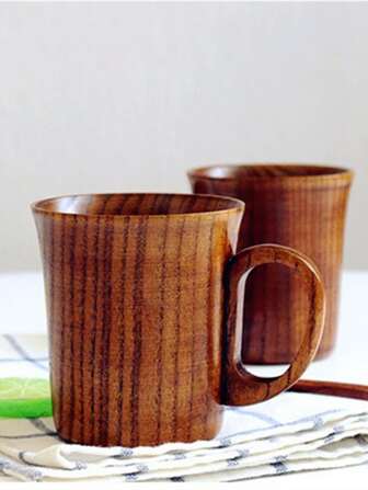 1pc Wooden Handle Cup, Retro Wood Mug For Coffee, Milk, Tea And Water