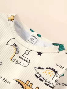 男嬰卡通和字母圖案T恤和褲子 - 杏色 - 查看 3