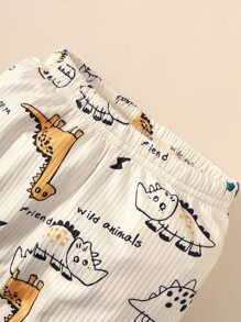 男嬰卡通和字母圖案T恤和褲子 - 杏色 - 查看 5