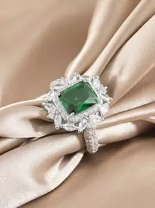1枚奢华方形绿色锆石结婚戒指，女士优雅款式，适合日常佩戴和特殊场合，特殊活动珠宝（不含包装盒） - 綠色 - 查看 2