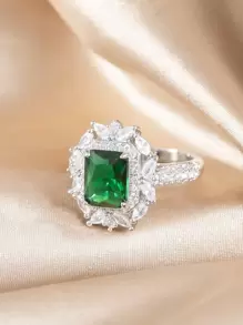 1枚奢华方形绿色锆石结婚戒指，女士优雅款式，适合日常佩戴和特殊场合，特殊活动珠宝（不含包装盒） - 綠色 - 查看 3