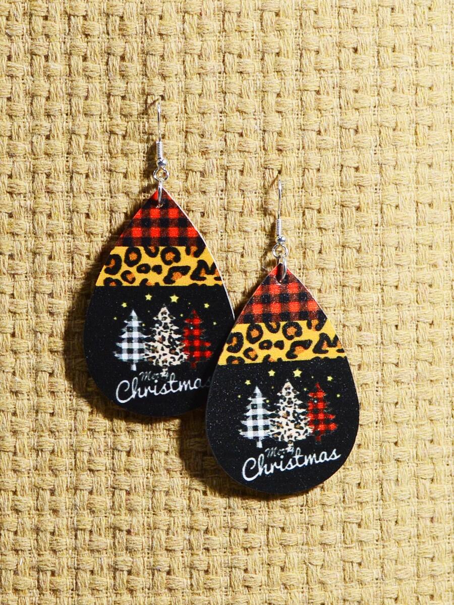 Pendientes con gota de agua con estampado de árbol de Navidad - Multicolor - Ver 1