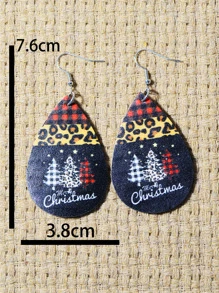 Pendientes con gota de agua con estampado de árbol de Navidad - Multicolor - Ver 3