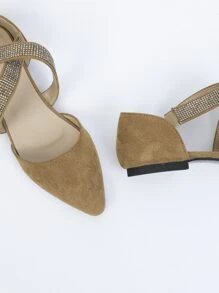Rhinestone Decor Faux Suede Flats - Brown - View 4