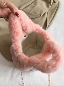 Túi đeo chéo Nữ POM Pom màu trơn Chuỗi Đôi tay cầm Đúng mốt - Hồng - Xem 4