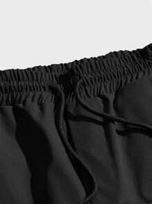 ROMWE MEN Guys Wings & Letter Graphic Pants - Black - View 7