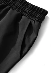 ROMWE MEN Guys Wings & Letter Graphic Pants - Black - View 6