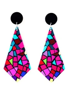 幾何樣式耳墜 - 中紫紅色 - 查看 1