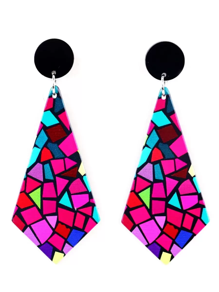 幾何樣式耳墜 - 中紫紅色 - 查看 1