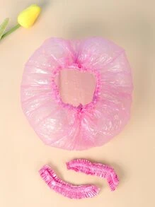 80pcs Waterproof Disposable Shower Cap, Simple Clear PE Disposable Shower Cap For Bathroom - Pink - View 1