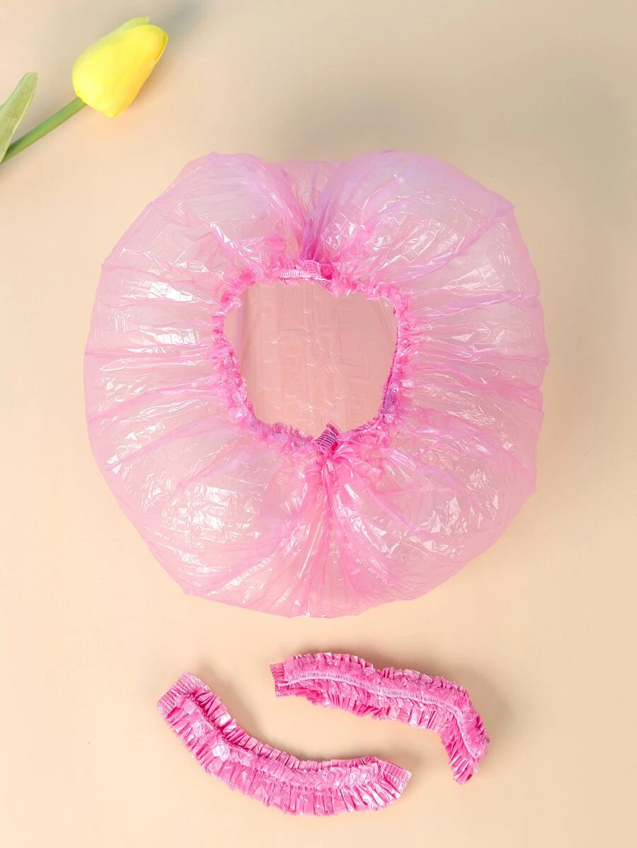 80pcs Waterproof Disposable Shower Cap, Simple Clear PE Disposable Shower Cap For Bathroom - Pink - View 1