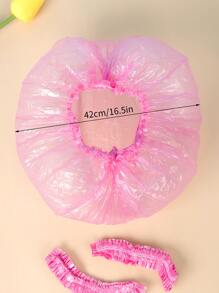 80pcs Waterproof Disposable Shower Cap, Simple Clear PE Disposable Shower Cap For Bathroom - Pink - View 2