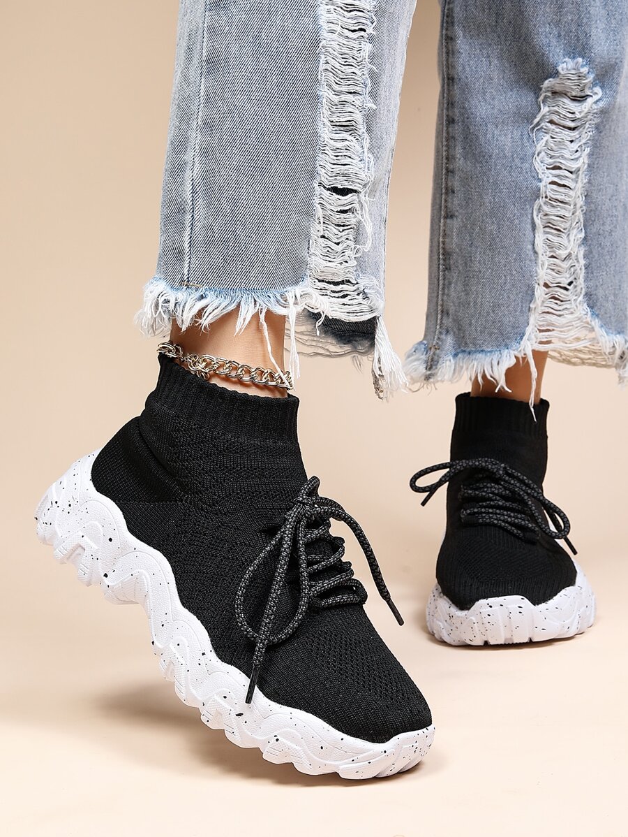 Zapatillas deportivas chunky con diseño con cordón sin cordones - Negro - Ver 1