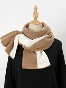 撞色圍巾 - 咖啡棕 - 查看 1